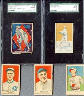 1920s W-Card Collection with two Babe Ruth Cards SGC Graded (5 total)
